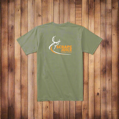 Short Sleeve Dark Olive Green | Scrape Juice Brand Logo - Orange/White