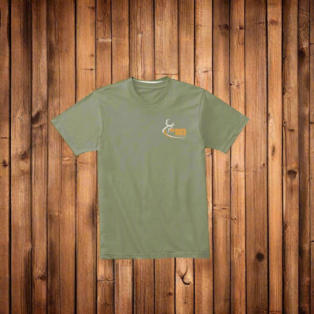 Short Sleeve Dark Olive Green | Scrape Juice Brand Logo - Orange/White