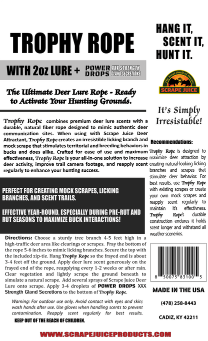 Trophy Rope - Hemp Rope, Deer Lure + Power Drops