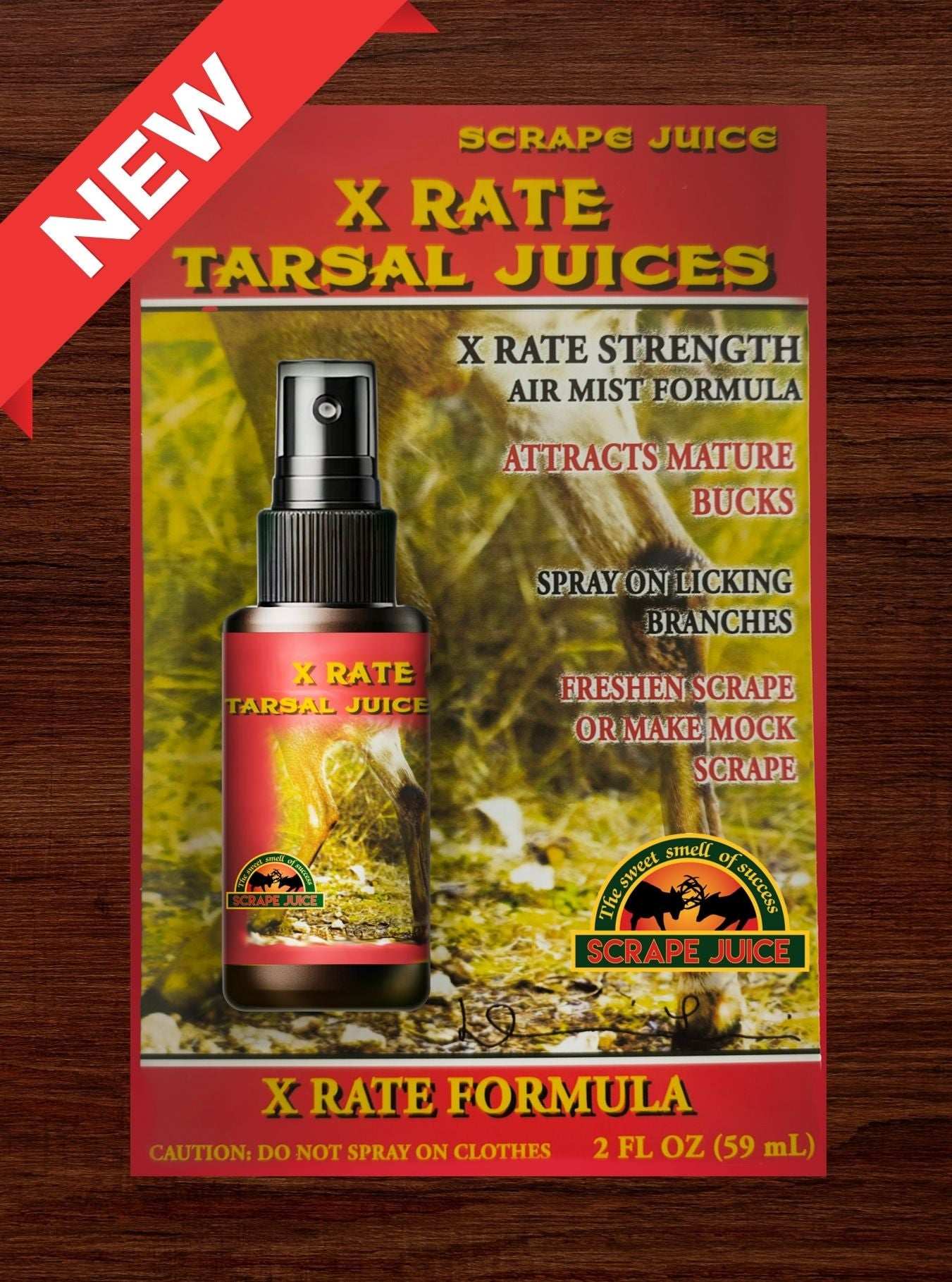 **Product display image of X-Rate Tarsal Juice deer lure - Best all-natural deer attractant using tarsal glands for superior hunting success** - This image features X-Rate Tarsal Juice, a top-rated deer lure by Scrape Juice. Made with natural tarsal glands, it ensures maximum effectiveness in attracting deer and enhancing hunting success. Perfect for hunters seeking the best deer lure for optimal results, X-Rate Tarsal Juice is a key component of Scrape Juice's marketing dominance strategy.